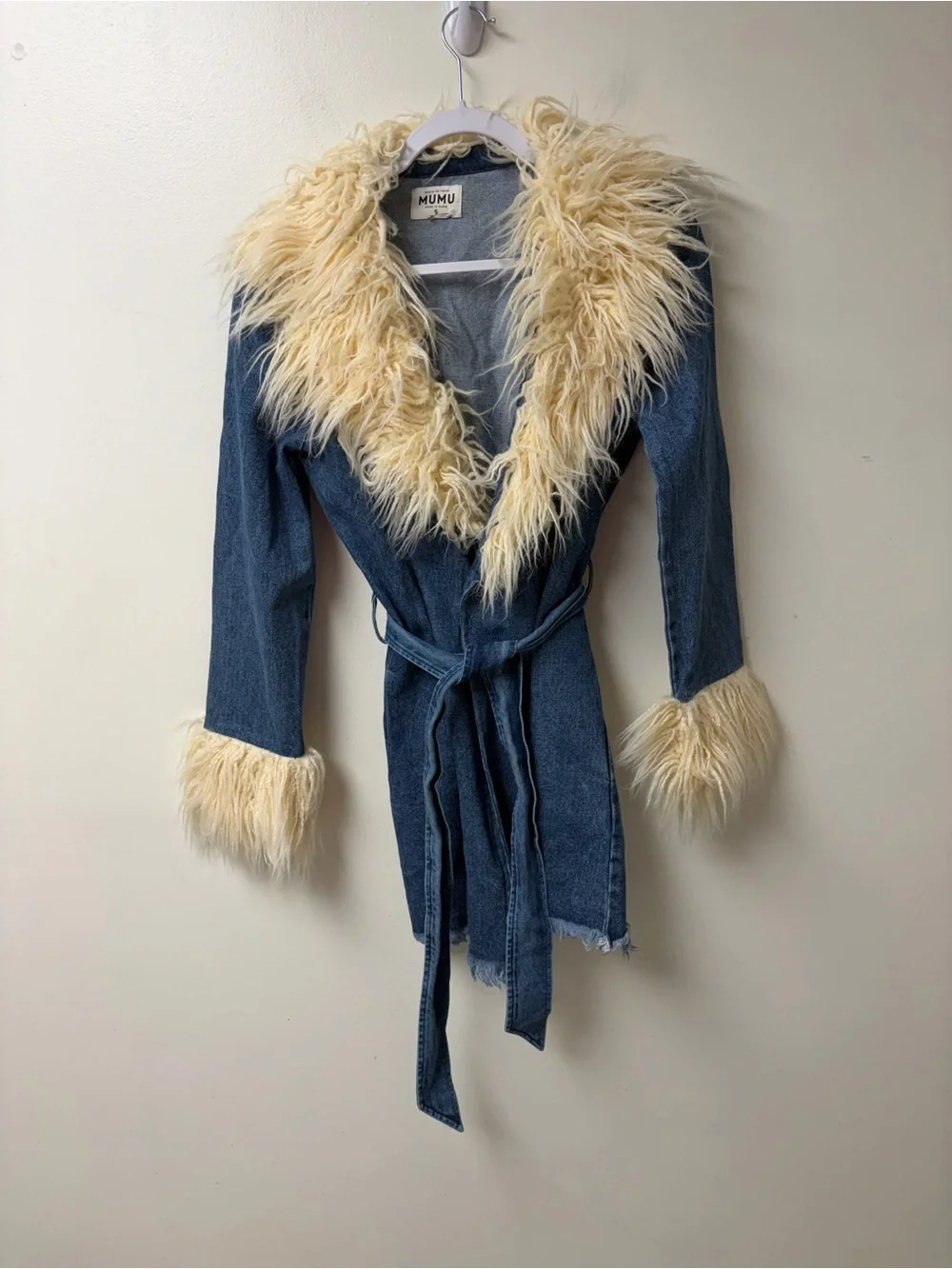 Show Me Your Mumu Penny Lane Faux Fur Coat in Pacific Tide Size Small - Picture 2 of 6